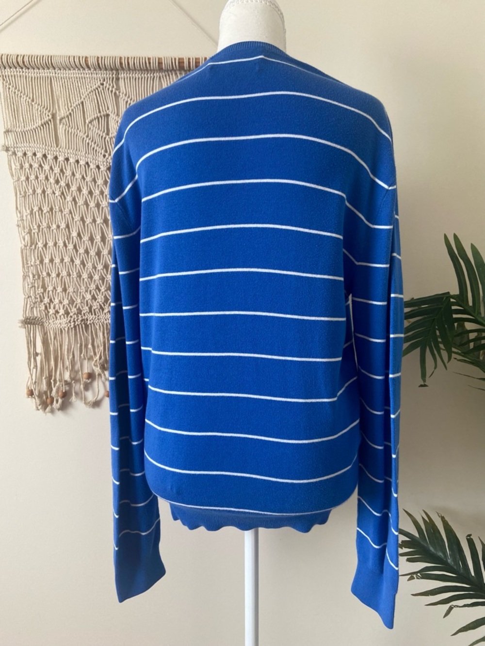 Polo Ralph Lauren Vintage Men’s Medium Pima Cotton Blue Striped Sweater Crewneck - Picture 4 of 7